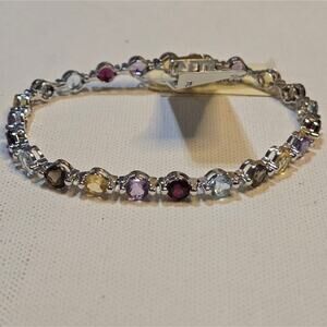 Macy's Vintage Sterling Silver 925 Genuine Stone Jeweled Tennis Bracelet New